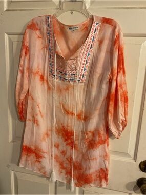 Wonder Lust Women’s Orange Tie-Dye Embroidered Bohemian Tunic Sz.M.